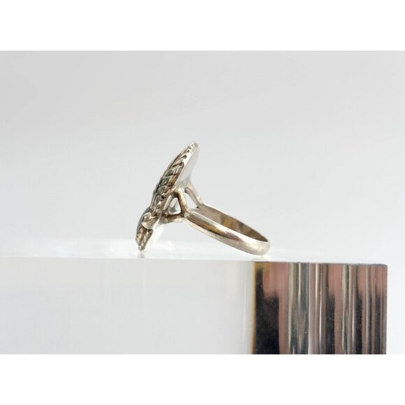 Navajo Mother of Pearl Inlay Leaf 925 Sterling Silver Vintage Ring - sz 7.25 - Picture 5 of 14